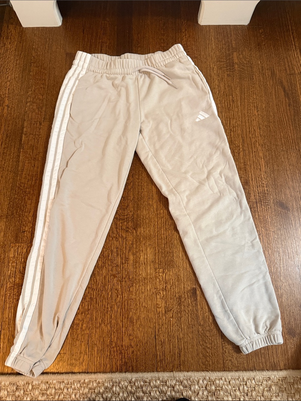 adidas womens khaki Neutral Beige Joggers with White Side Stripes